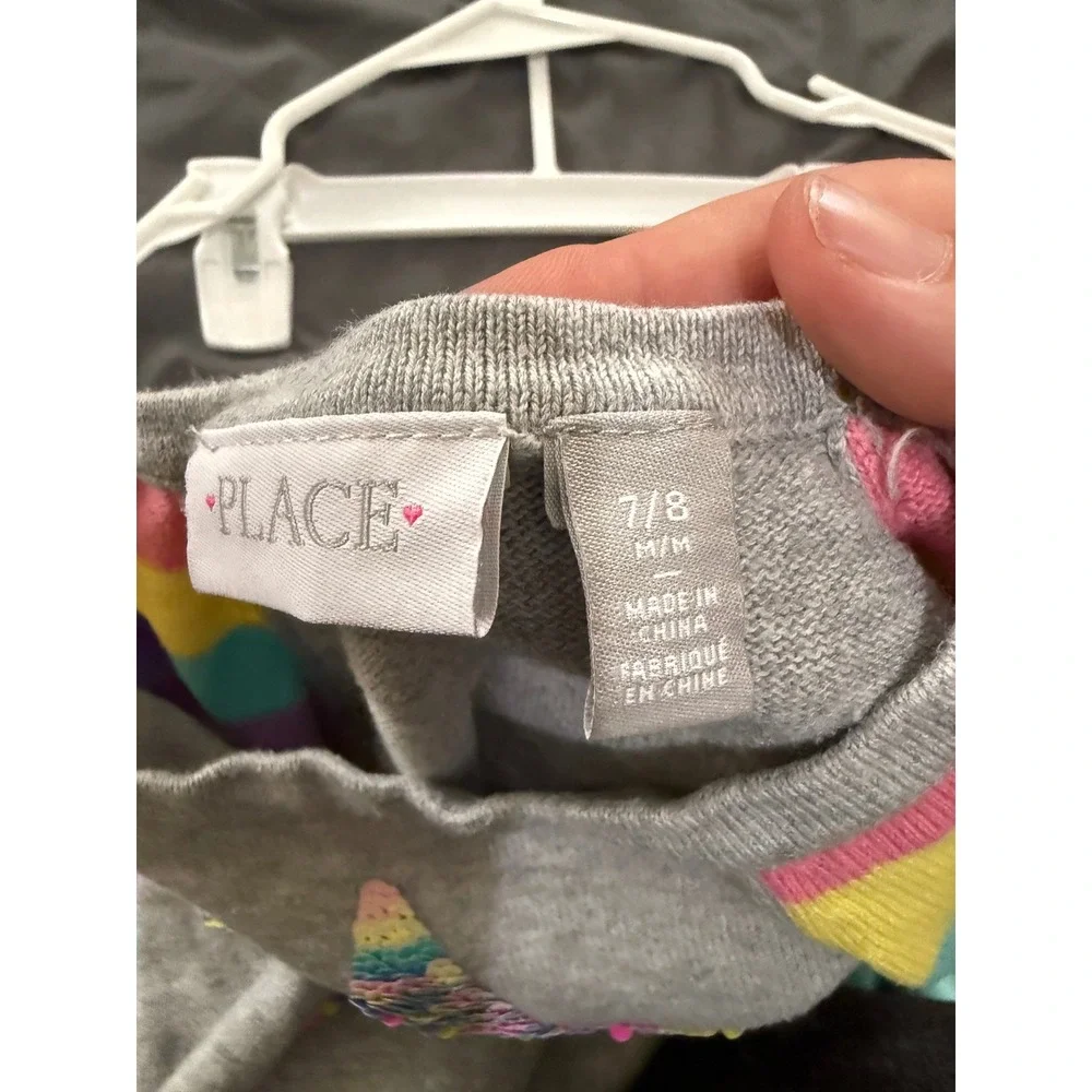 The Childrens Place Girls Rainbow Stripe Sequin Star Sweater Dress Grey Size 7/8